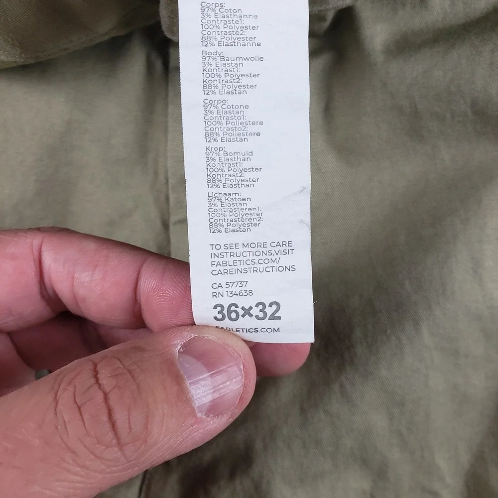 Fabletics High Side‎ Chino Pant Mens 35x29 Beige Classic Fit Lightweight Stretch